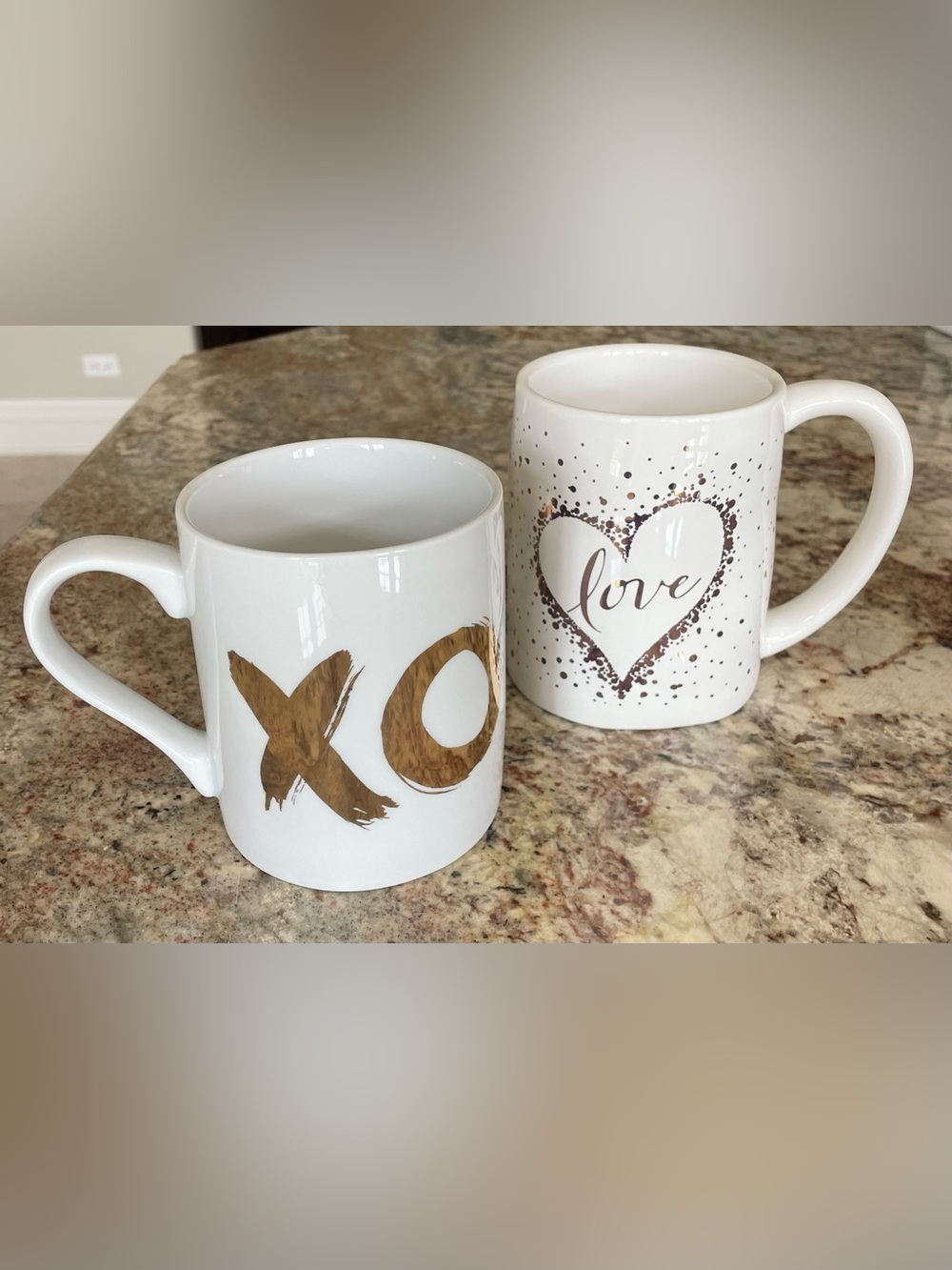 White "XO" and Heart Love Ceramic Mugs - Set of 2